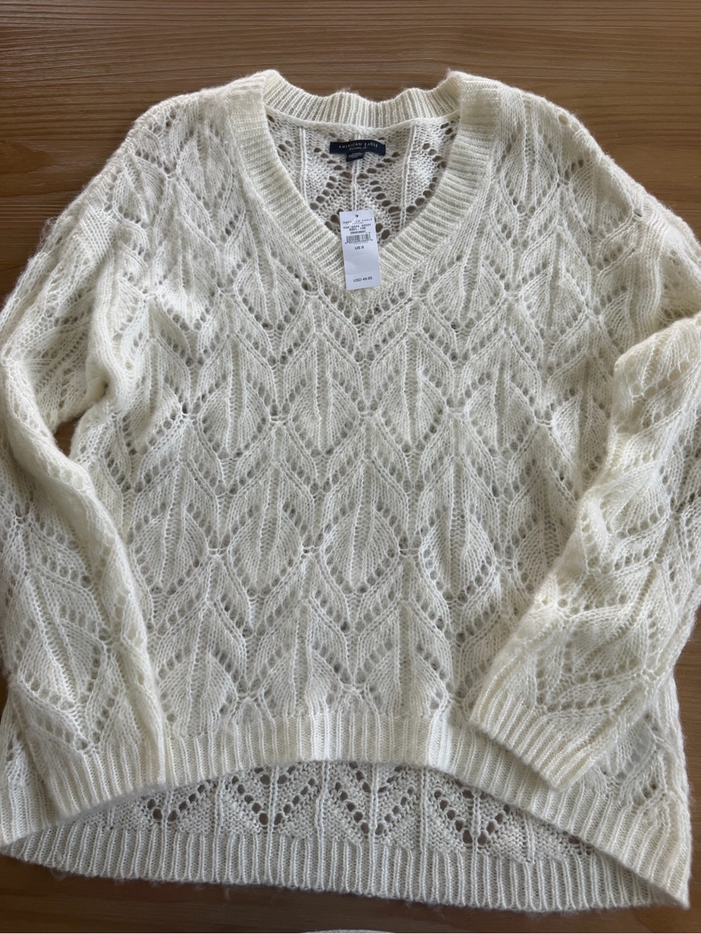 Cable Knit V-Neck Sweater - Cream -